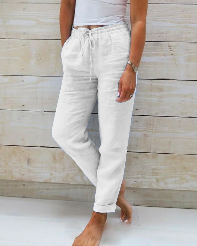 Stretchy Lightweight Pants Women Cotton Elastic Waist Comfort Fit