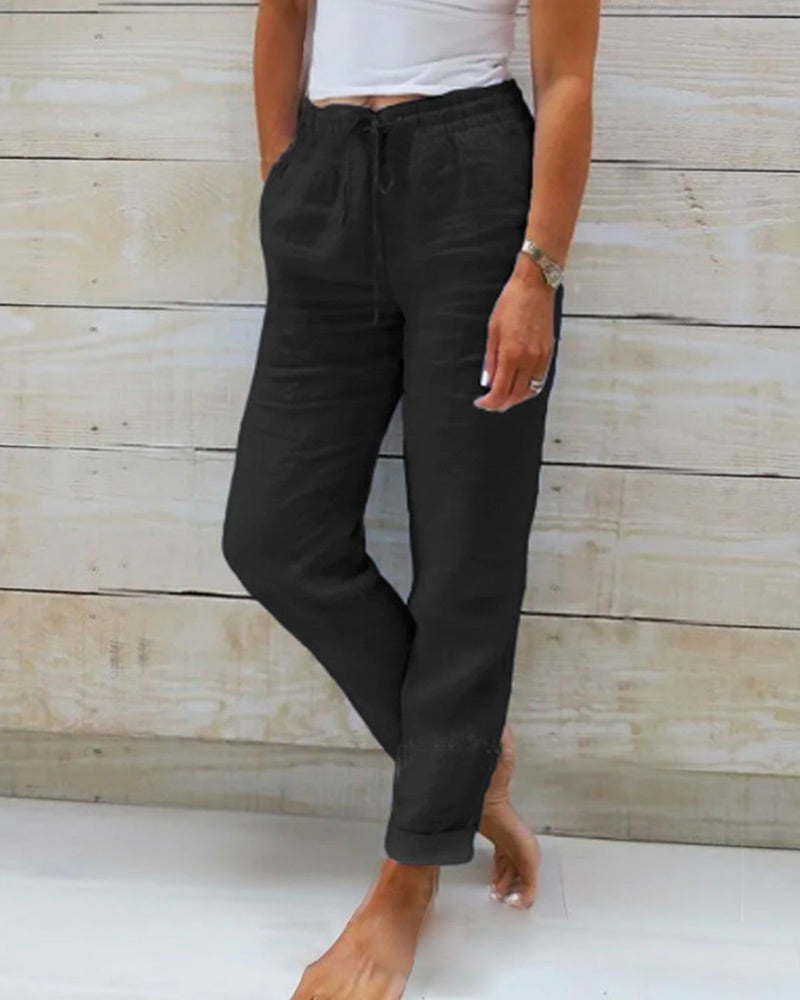 Stretchy Lightweight Pants Women Cotton Elastic Waist Comfort Fit