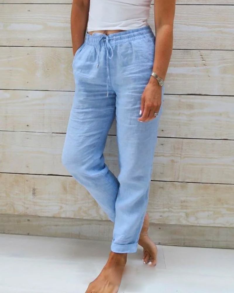 Stretchy Lightweight Pants Women Cotton Elastic Waist Comfort Fit