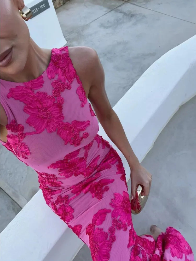 Arina Pink Floral Wedding Guest Maxi Dress