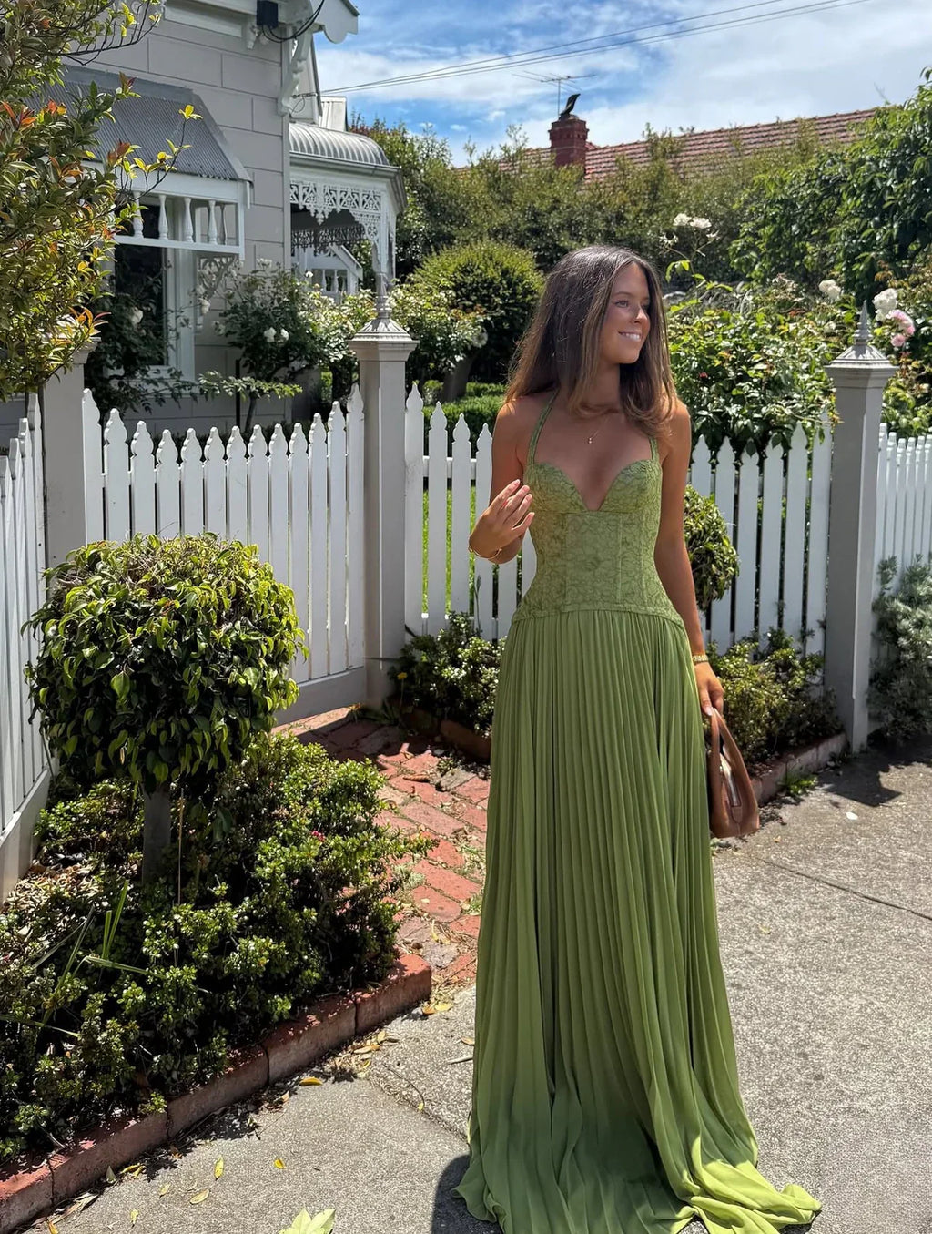 Women’s Pleated Corset Maxi Wedding Guest Dress