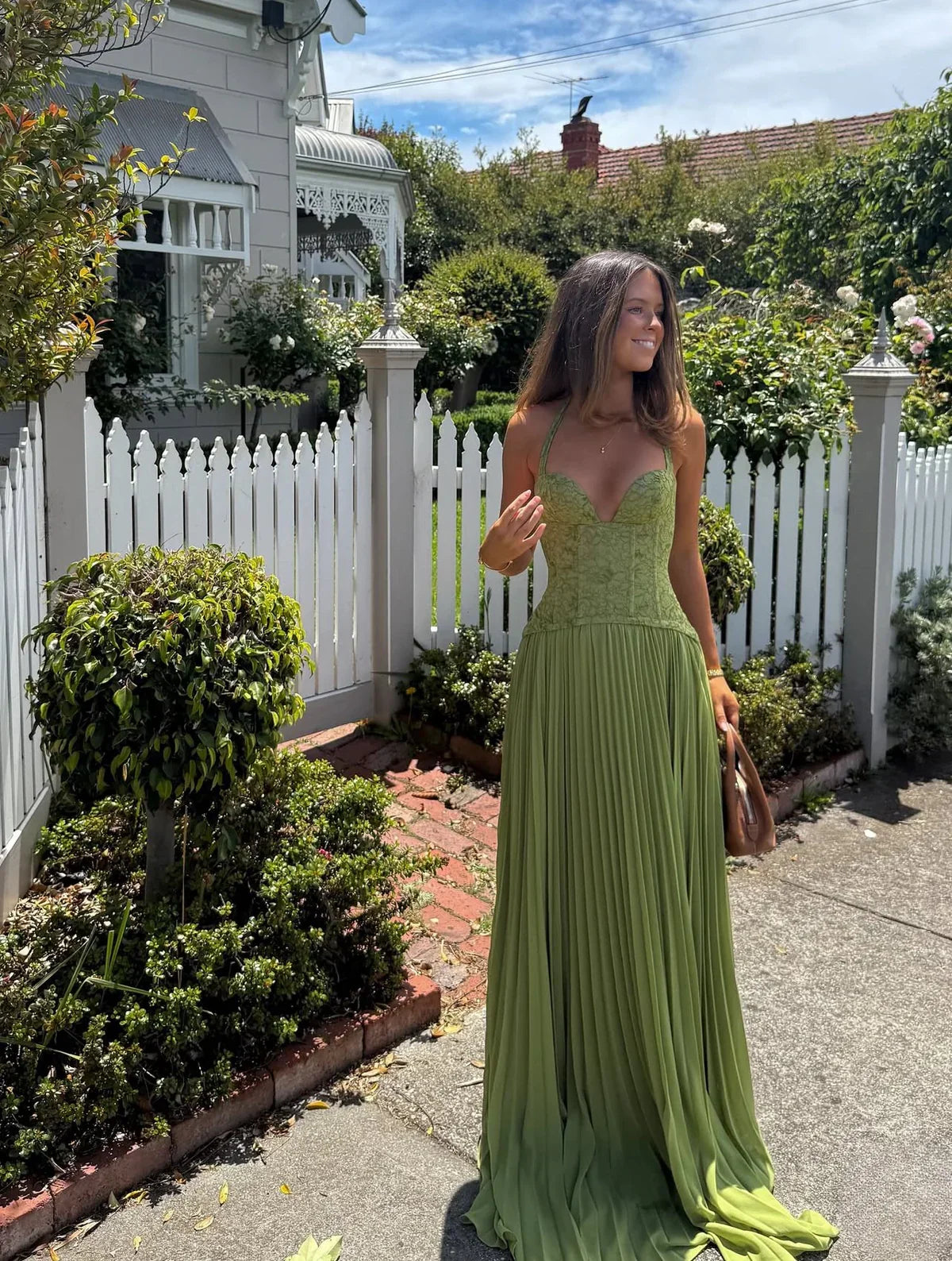 Women’s Pleated Corset Maxi Wedding Guest Dress