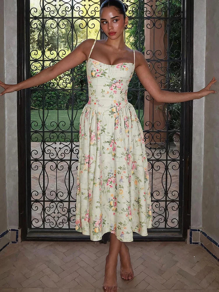 Women’s Sleeveless Corset Midi Prom Dress