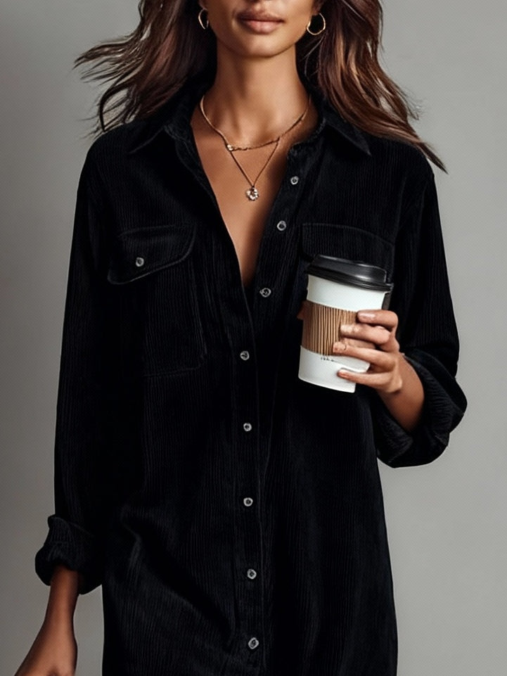 Women’s Button Front Corduroy Midi Shirt Dress