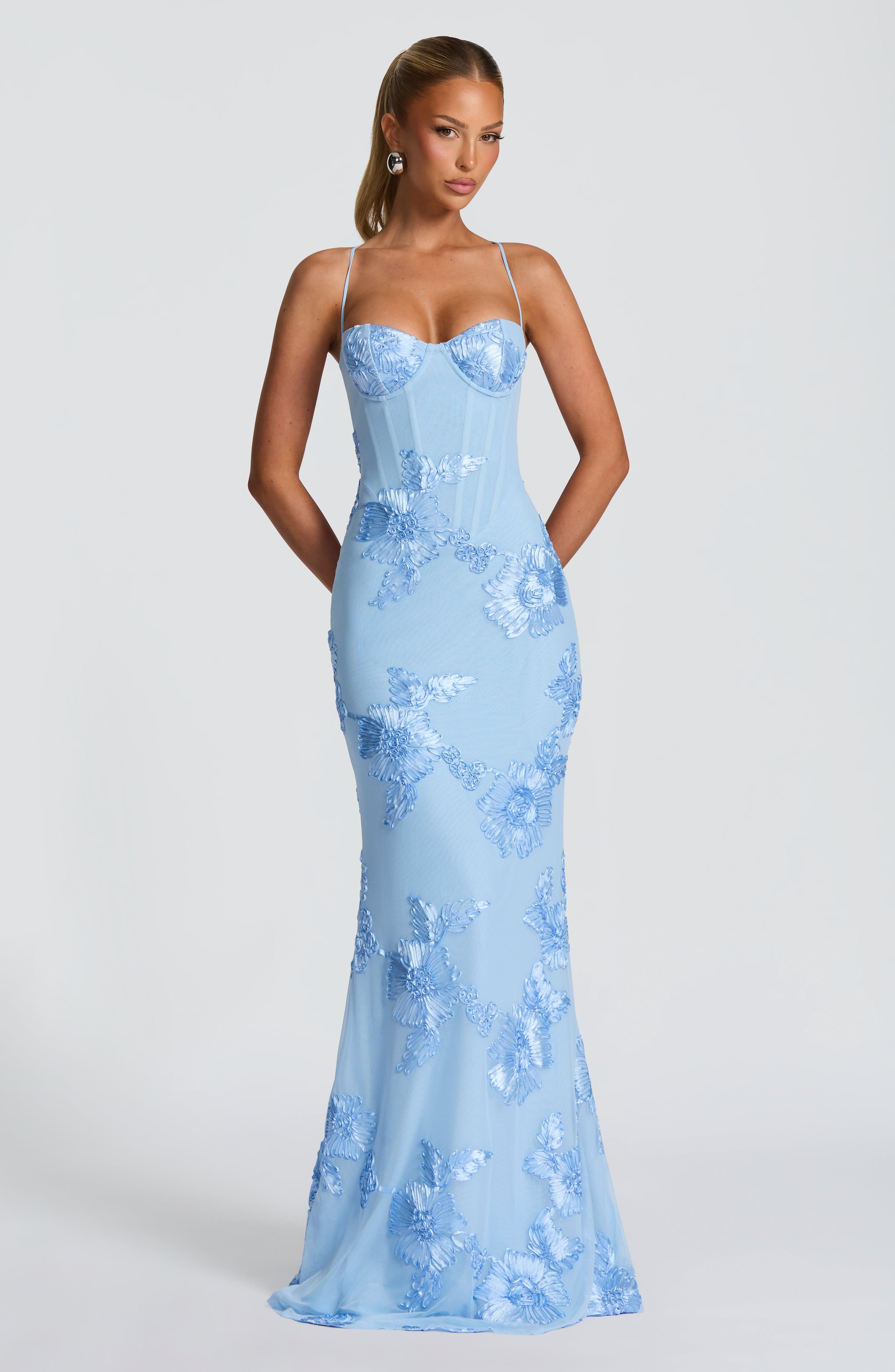 Women’s Floral Corset Spaghetti Strap Maxi Wedding Guest Dress